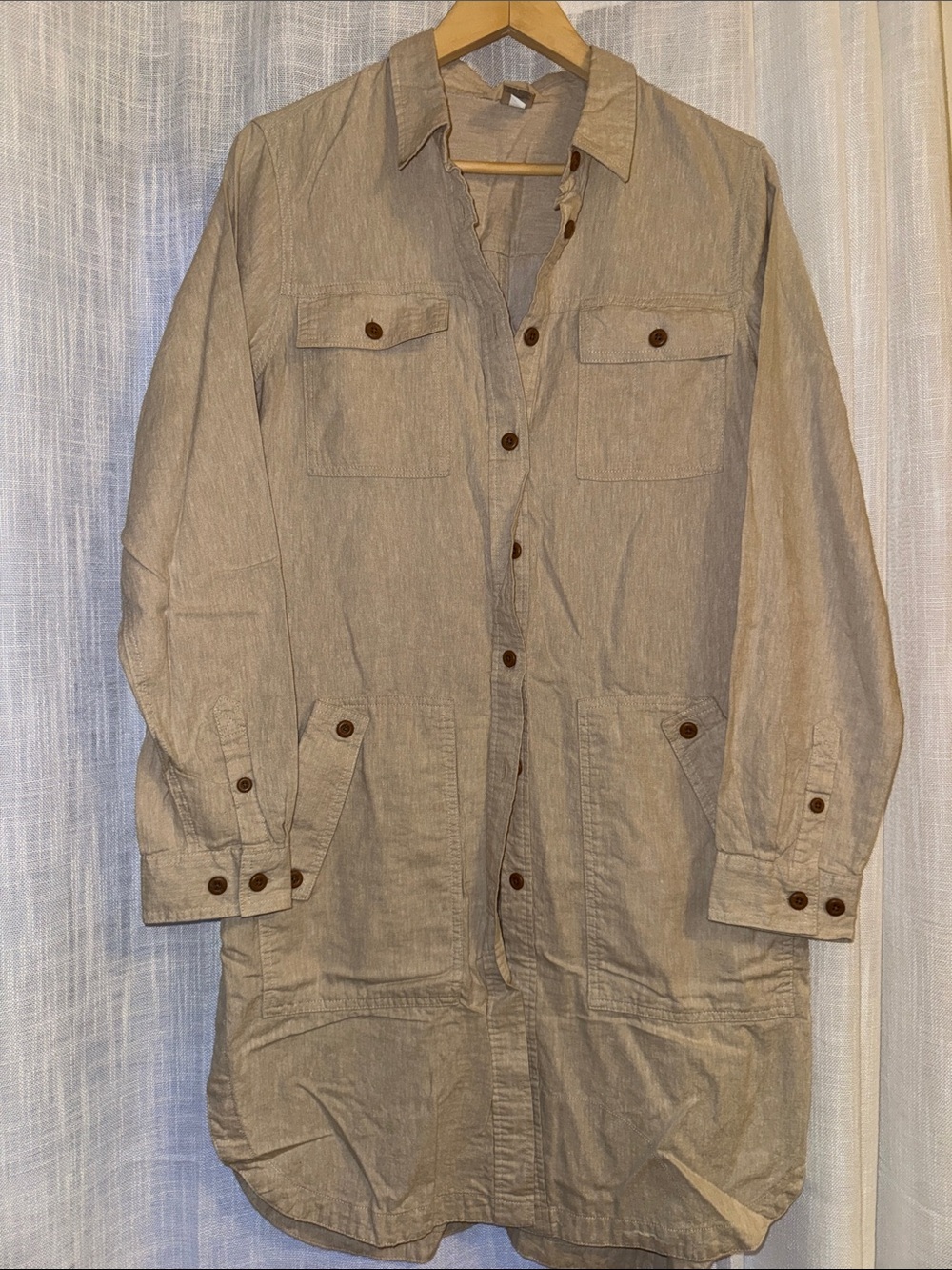 Duluth| Hemp & Organic Cotton Light Beige Long Shirt Jacket Women’s M